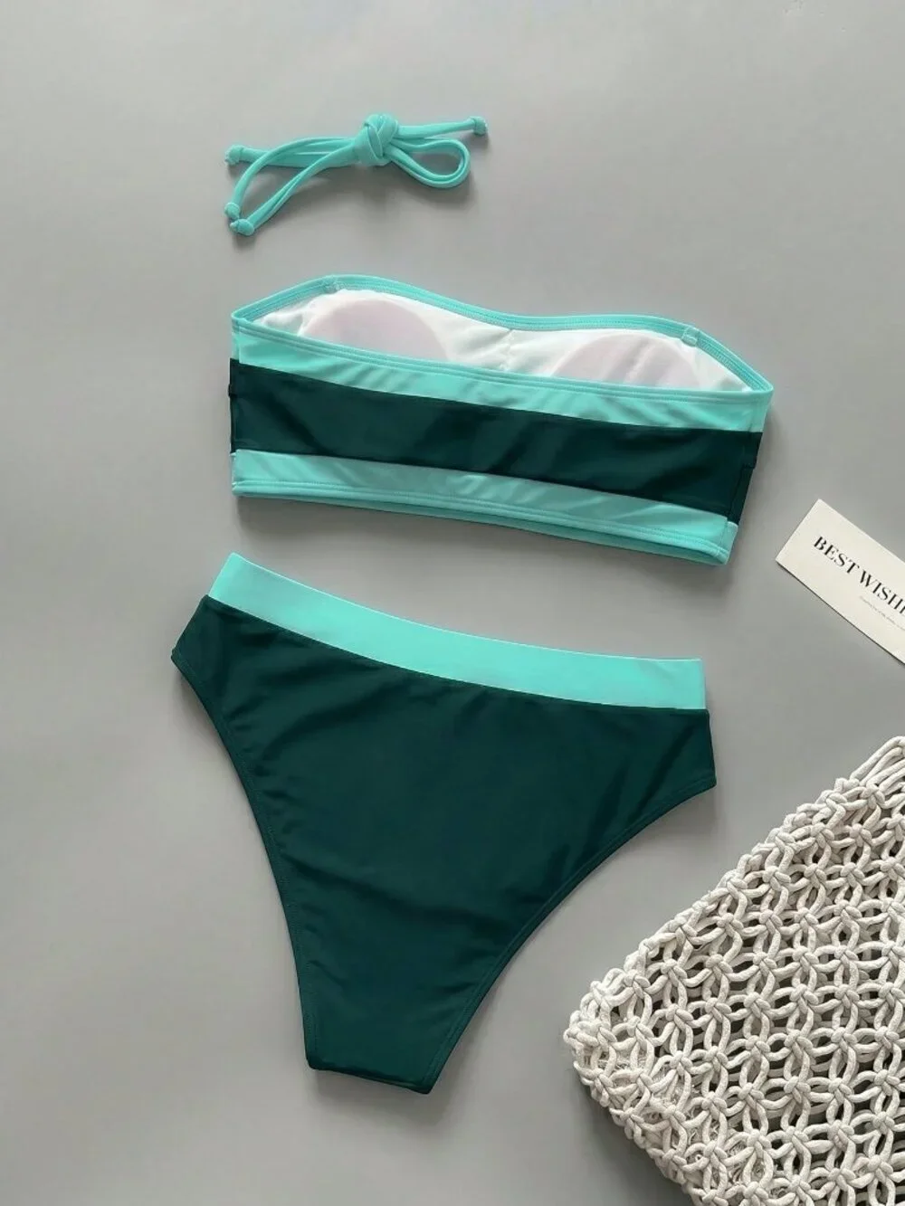Dark Green  Casual Women's Sexy Detachable Strap Strapless Bikini Swimwear